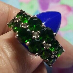 Chrome Diopside & White Topaz Sterling Silver Ring